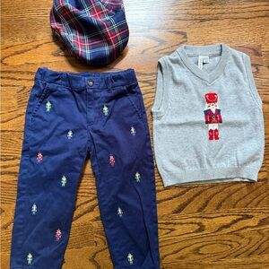 Bundle Janie and Jack Nutcracker Holiday Pants, Sweater Vest and Cap Christmas
